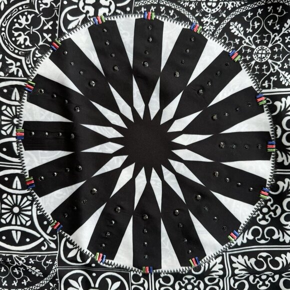 Desigual Women's Long Sleeve Geometric Print Top Sheer Floral Sleeves Size Small - Picture 9 of 16